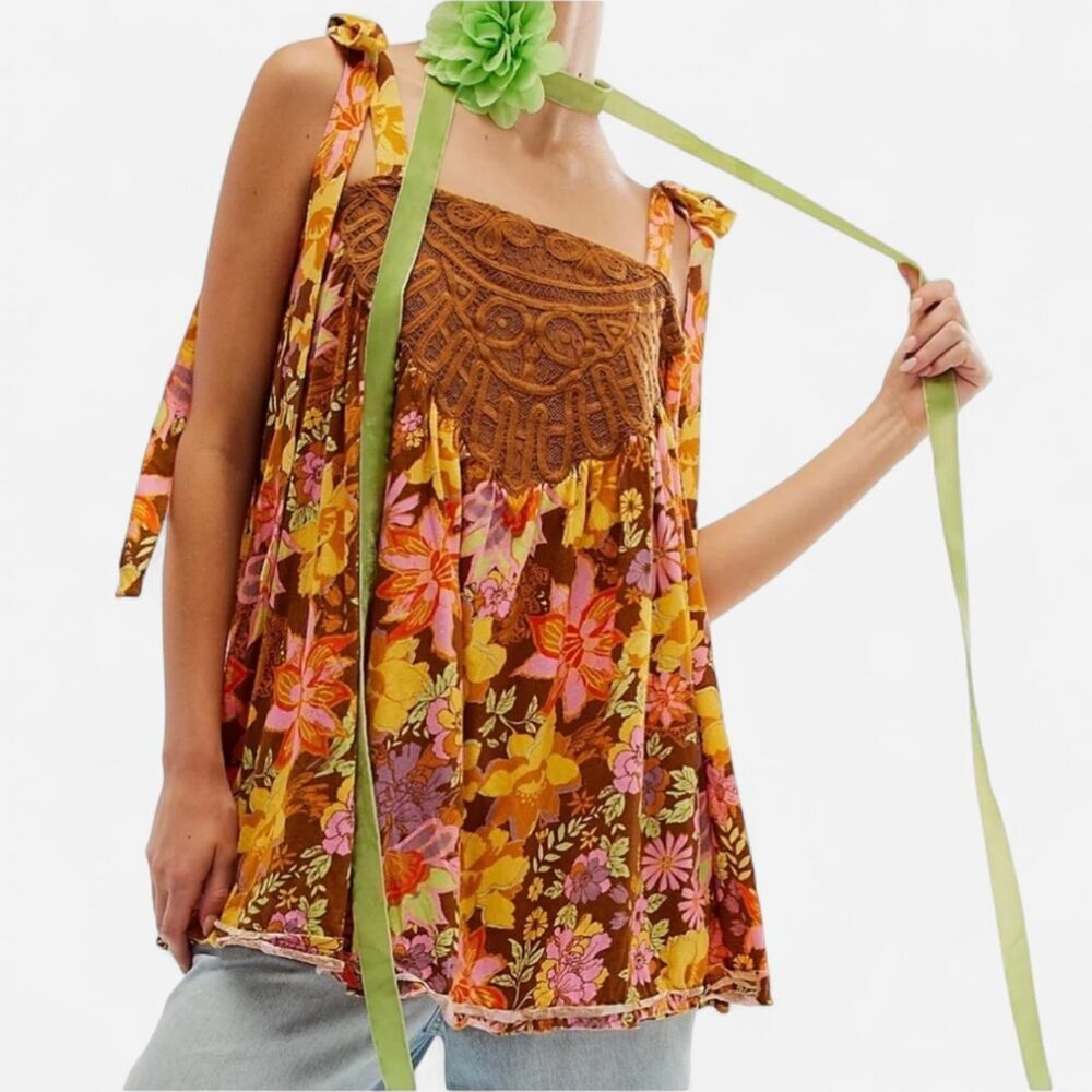 Free People Bali Moroccan Flower Tunic Top XS | Cottagecore Boho